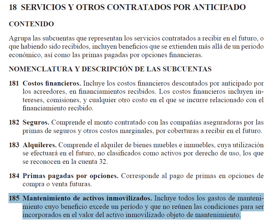 Asiento contable de Mantenimiento de activos inmovilizados