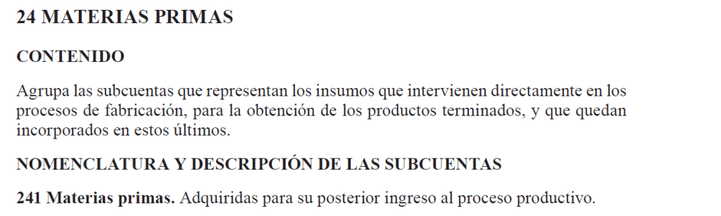 Asiento contable de materias primas para productos inmuebles