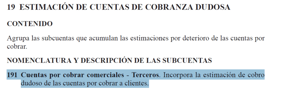 Asiento contable de Cobranza dudosa