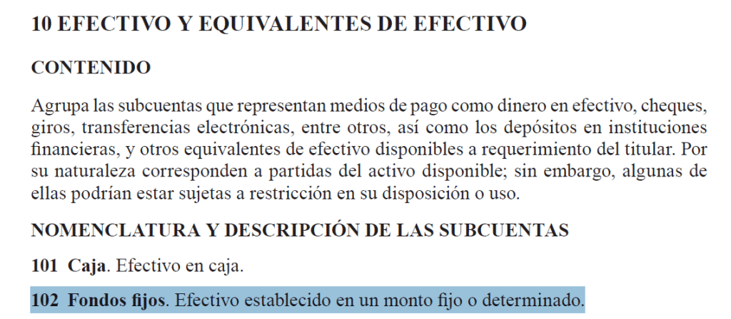 Asiento contable de Constitución del fondo fijo
